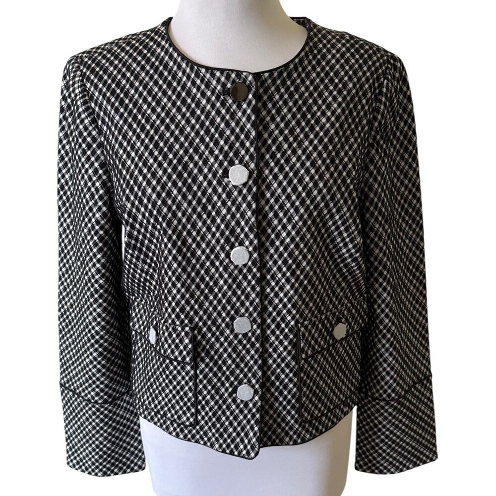NEW SPANX Women’s PONTE Lady Jacket Jacquard Plaid Cropped Blazer Black Large - Picture 3 of 14
